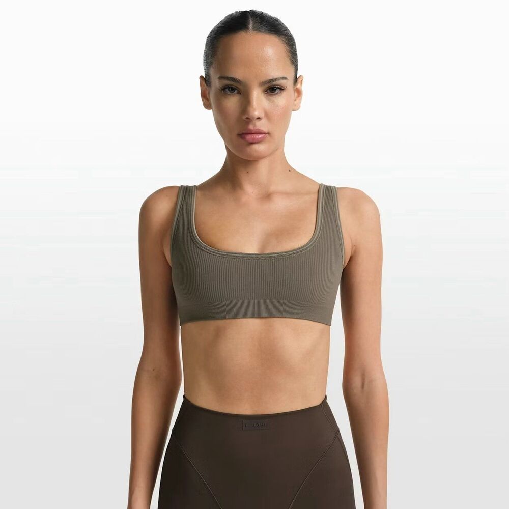Nike Skims Ribbed Seamless Micro Scoop Bra Dusty Oakmoss Dune Size Medium